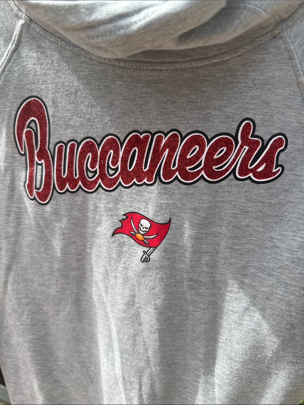 NFL red sparkle Buccaneers Gray Pullover Hoodie Sweater - Team Logo